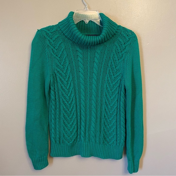 Drifter Chunky Cable Knit Turtleneck Sweater Green Small Petite - Picture 1 of 8